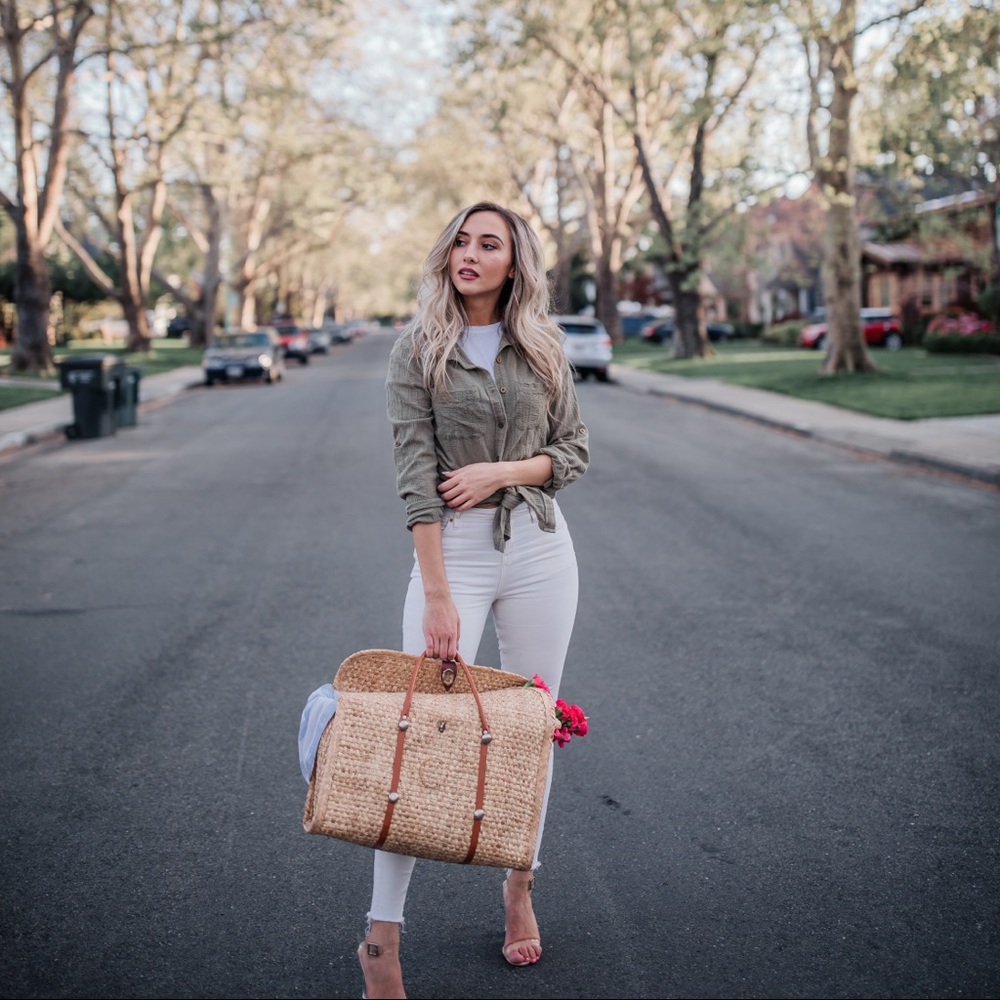 Olive crinkle button up shirt